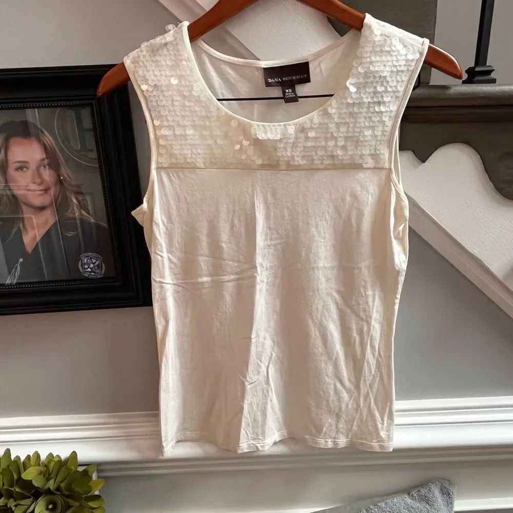 Dana Buchman Cream Sequin Top Tank Top sz XS